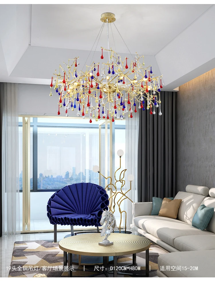 American copper chandelier duplex building large chandelier living room lamp crystal lamp luxury hotel restaurant sales