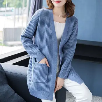 

PEONFLY Elegant 2020 Spring Female Cardigans Long Sleeve Casual Knitted Sweater Coat Korean Style Oversize Cardigans Red Blue