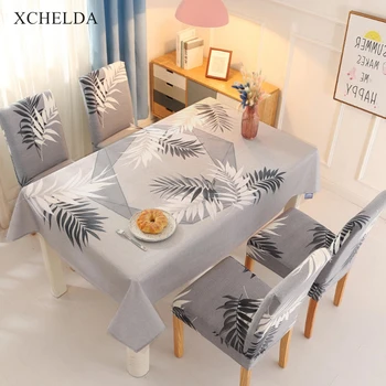 

Dining Table Cover Rectangular Carpet Waterproof Modern Grey Leaf Pattern Linen Tablecloth Living room Eating Desk Table Cloth