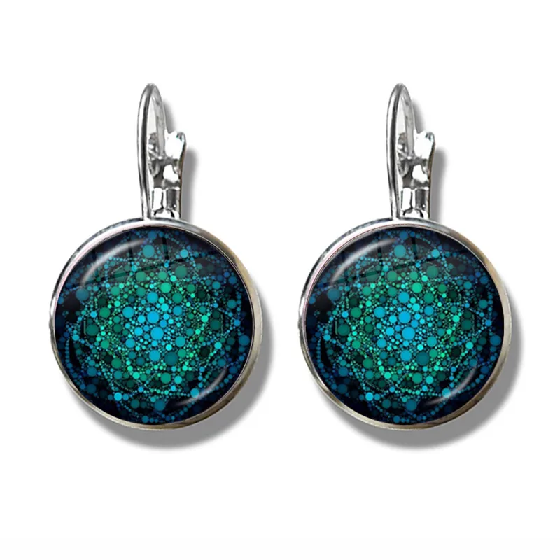 

New Flower of Life Earrings Om Yoga Chakra Mandala Flower Fashion Glass Dome Sacred Geometry Jewelry For Women Girls Gift