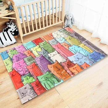 

Waterproof Bathroom Colorful Cat Printed Bath Waterproof Curtain 3D Polyester Fabric Shower Curtain Bath Floor Mat Set