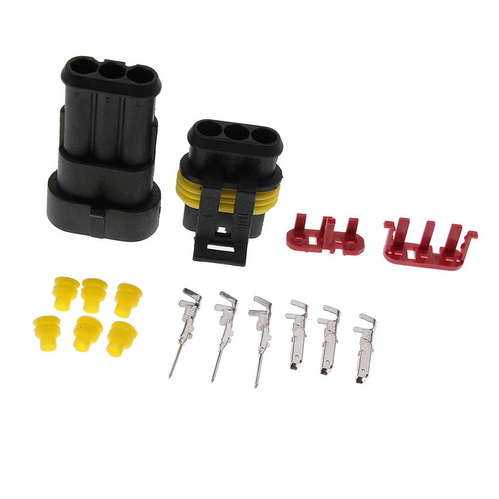 1 Set Waterproof 3Pins 3Way Sealed Electrical Wire Connector Plug Kits