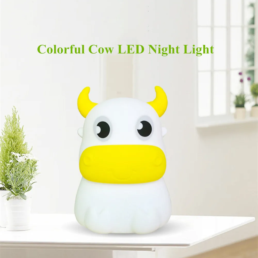 Touch Sensor Colorful Cow LED Night Light Silicone Bull Cattle Lamp USB Rechargeable Bedroom Bedside Lamp for Children Baby Gift