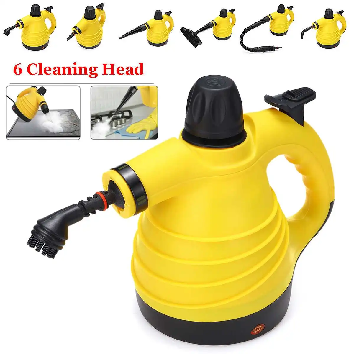 

Electric Steam Cleaner Portable Multifunctional Handheld Steamer with 6 Clean Heads Household Cleaner 300ml Water Tank US Plug
