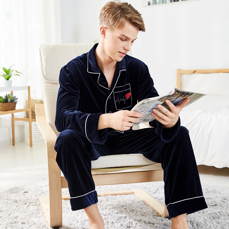 SAMWESTART Мужские пижамные комплекты Осень зима длинные рукава брюки толстый теплый
