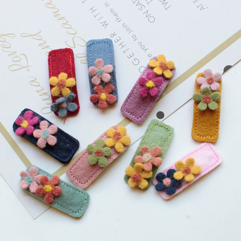 

M MISM 1pc INS Flower BB Clips Safe Full-warped Baby Girls Hairclips Kids Winter Wool Flower Hair Accessories Sweet Barrette