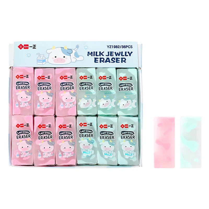 36 pcs/lot Kawaii Milk Cow Eraser Cute Writing Drawing Rubber Pencil