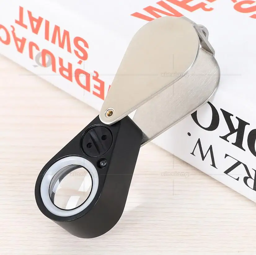 

10X 21mm Glass Lens Metal antique gem appreciation magnifying glass with 7pcs LED lights UV Lamps check jewelry Magnifier Loupe