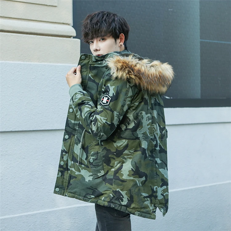 Winter Long Parka Camo Men's Hooded Jacket Thick Camouflage Coat Cotton Padded Warm Fur Collar Hat High Quality Windproof