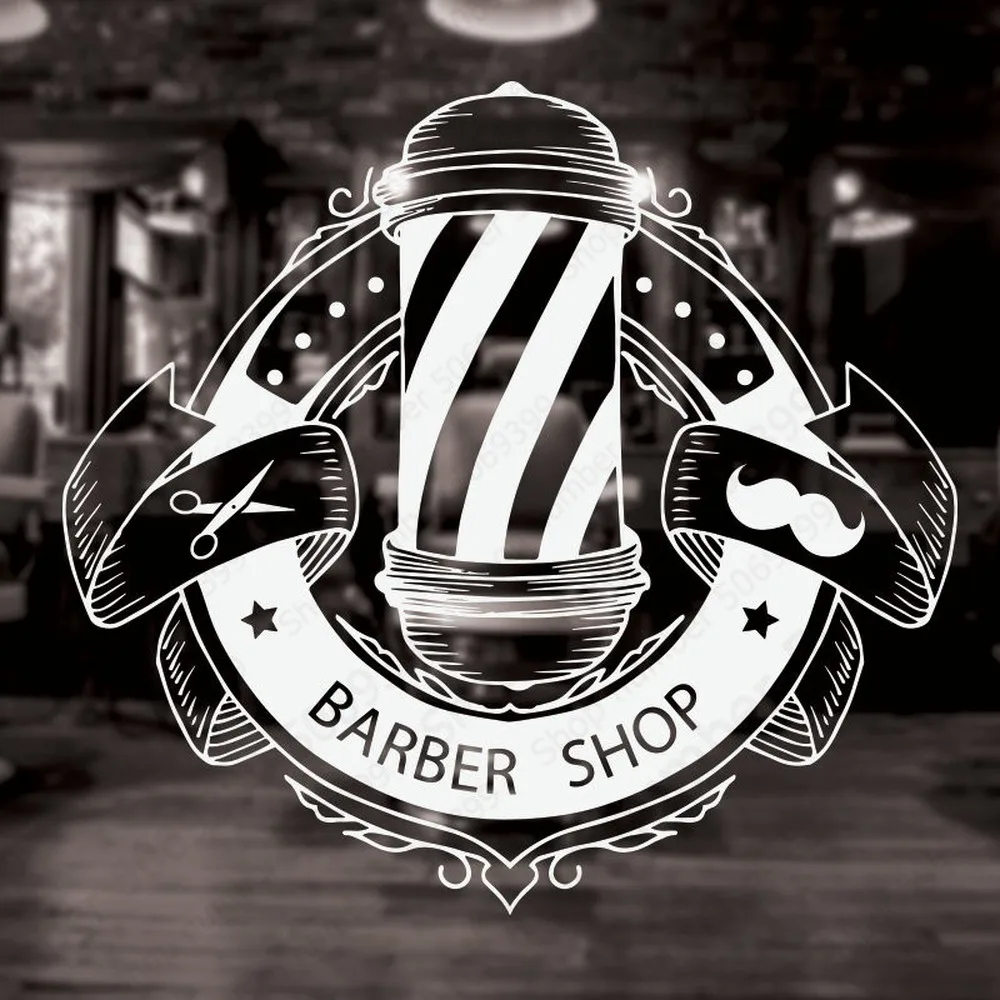

Barber Shop Sign Logo Wall Window Decal Sticker Removable Self Adhesive Modern Decoration Haircuts Stickers Mural LW652