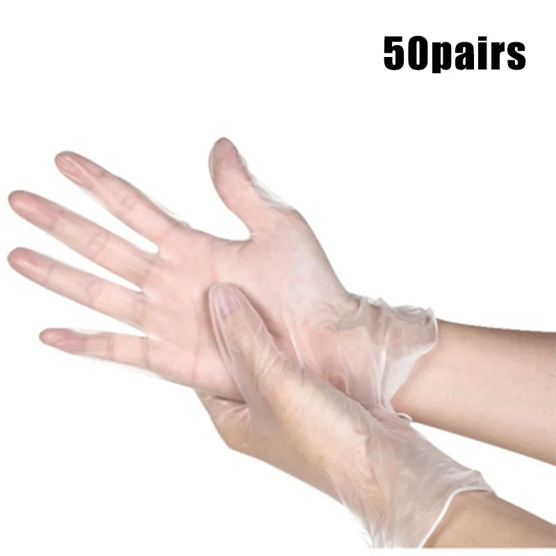 Hot 50 Pairs Disposable PVC Waterproof Gloves for Household Cleaning Baking Oil-proof Transparent L99 - Цвет: M