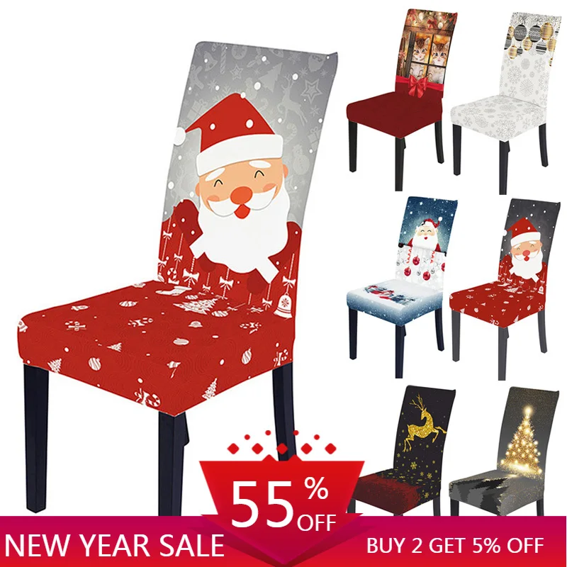 Dining Chair Cover Christmas Snowman Santa Claus Housse De Chaise Elastic Slipcover Seat Case 2021 New Year Decor | Дом и сад