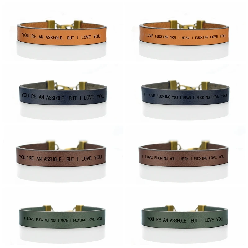 

I LOVE YOU Engraved Letters Bracelet for Men Women Brown Leather Bracelet Couple Jewelry Valentine's Day Gift