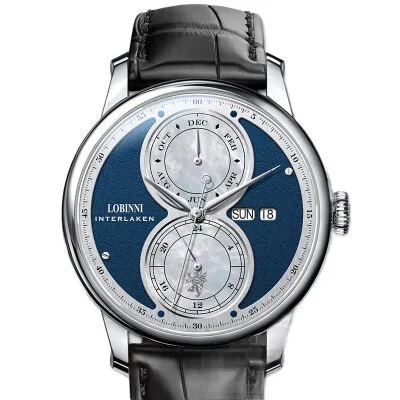 Швейцарские роскошные Брендовые мужские часы LOBINNI, сапфировые автоматические механические часы, многофункциональный дисплей, 50 м, водонепроницаемые, L18015 - Цвет: Item 2
