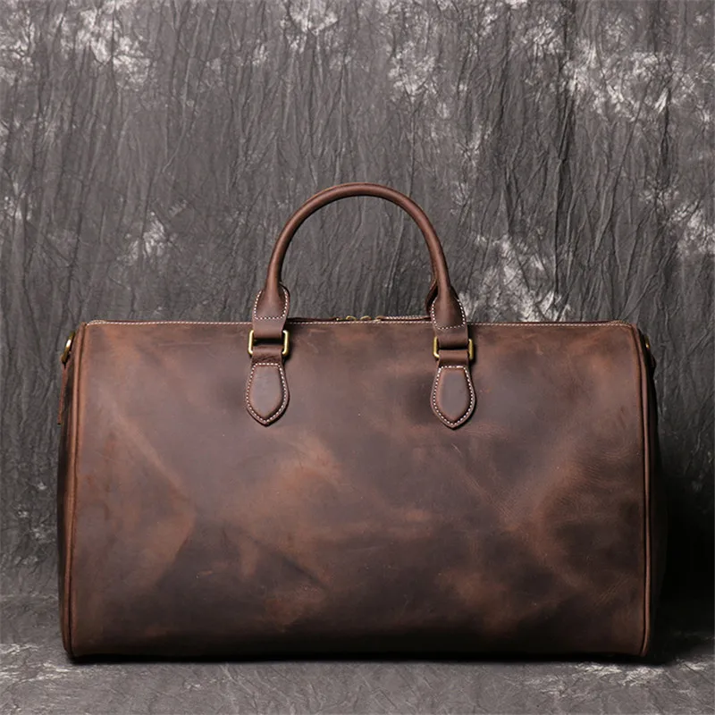 Color Coffee Back Display of Woosir Cowhide Duffle Overnight Bag