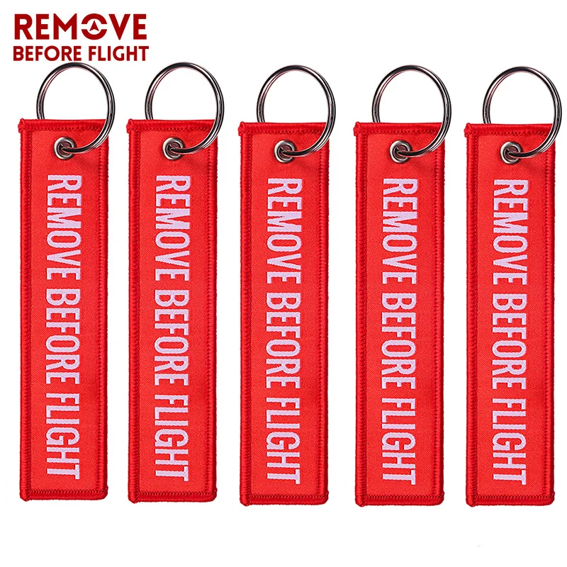 5 PCS/LOT Remove Before Flight Woven Keychains Special Luggage Label Red Chain Keychain for Aviation Gifts Keyring Jewelry