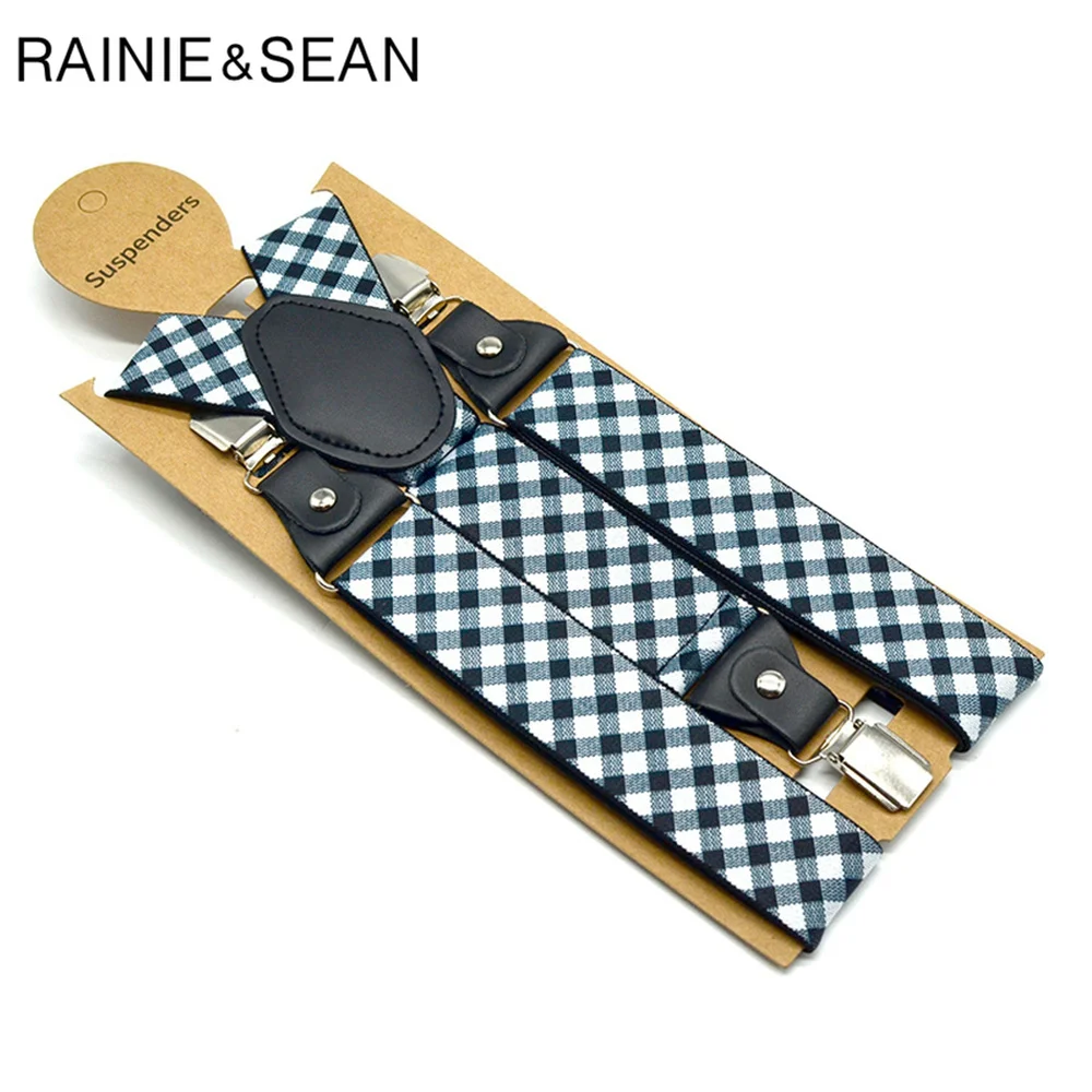 

RAINIE SEAN Mens Suspenders Braces Plaid Formal Braces Elastic Suspender Straps Mens Trouser Belt 3.5*120cm Men Accessories