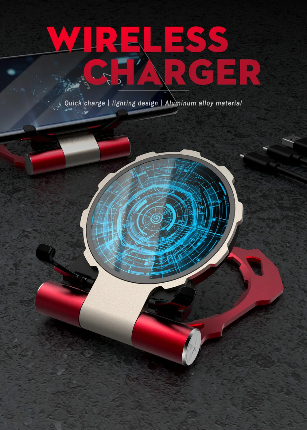  QI creative mini magic array iron man portable folding wireless charger mobile phone bracket fast c