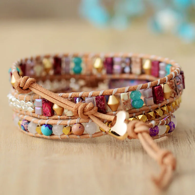 New Romantic Leather Wrap Bracelets Nautural Stone Multilayers Strand Bracelet Teengirl Women Jewelry Bijoux Dropshipping