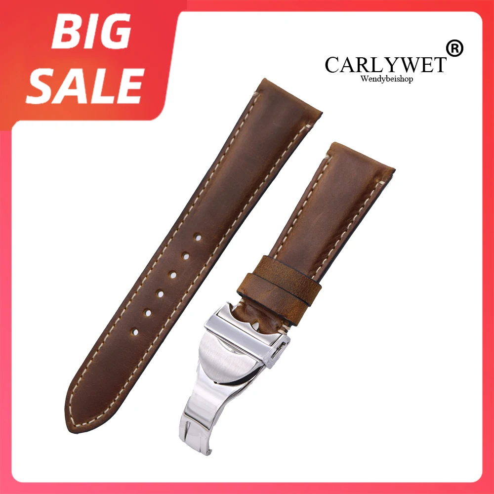 

CARLYWET 20 22mm Luxury Durable Real Leather Replacement Wrist Watch Band Strap Belt Bracelet For Tudor Seiko Rolex Omega IWC