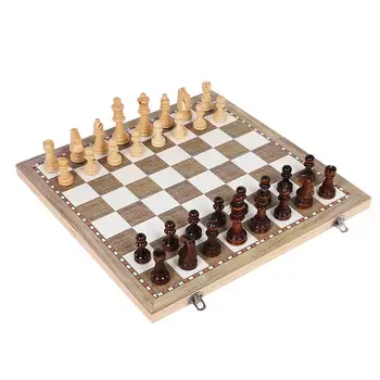 

Wood Chess Set Portable Game Of Chess Checkers Backgammon Folding Chess Game
