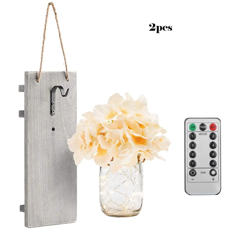 

Creative Wood Board Led Mason Cans Lantern Glass Mason Cans Retro Wall Lamp Remote Control Courtyard Lamp