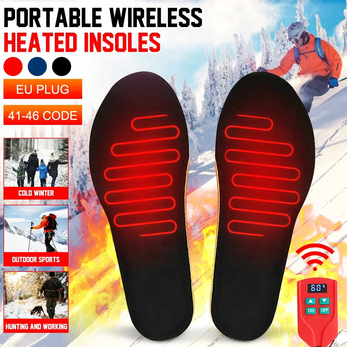 

Pair 41-46 Electric Heating Thermal Insoles Remote Control Winter Heated Warm Insoles Outdoor Sports Work For Men Women