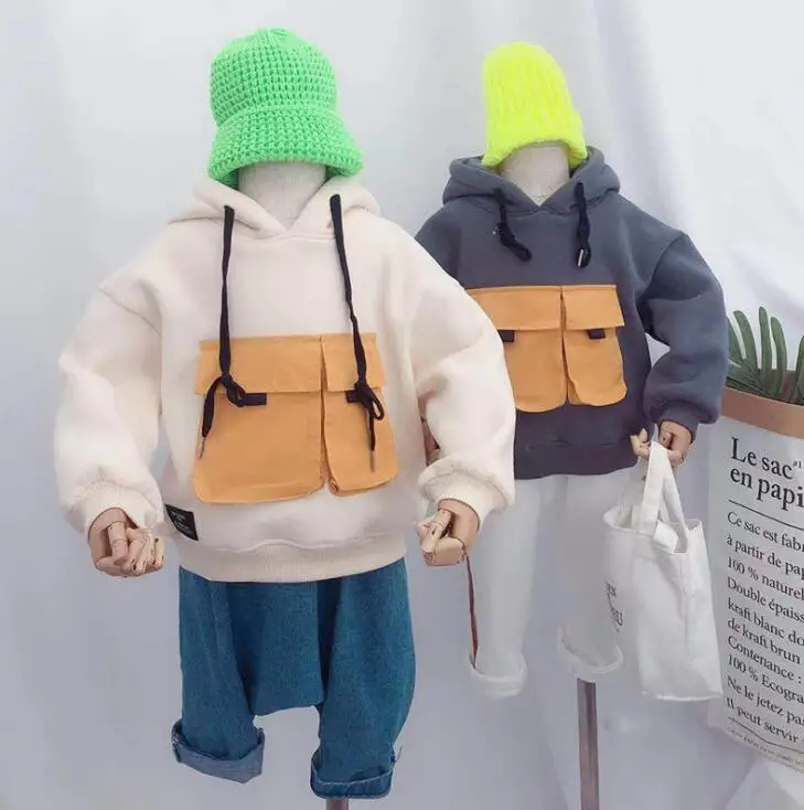 Korea style boys hooded t-shirt thicken cotton fashion autumn winter kids sweatshirt 2-7t