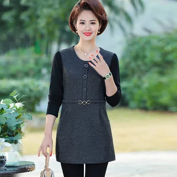 

Long Sleeves T-Shirts Women Bottom Shirt Slim Pullovers 2020 Spring Fall Large Size Middle Age Mother Tops O-Neck Pocket Tee