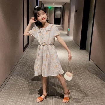 

YourSeason Korean Style Kids And Teenager Girls Floral Chiffon Summer Dress Cute Princess Baby Girls Vintage Dresses 2020