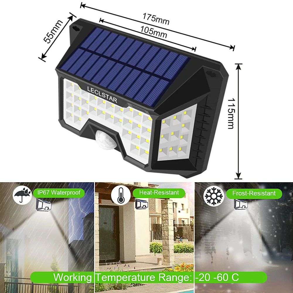 Светильник на солнечных батареях Водонепроницаемый 66 светодиодный светильник на солнечных батареях Открытый для украшения сада Солнечная энергия датчик движения свет Солнечный свет безопасность настенный свет уличный