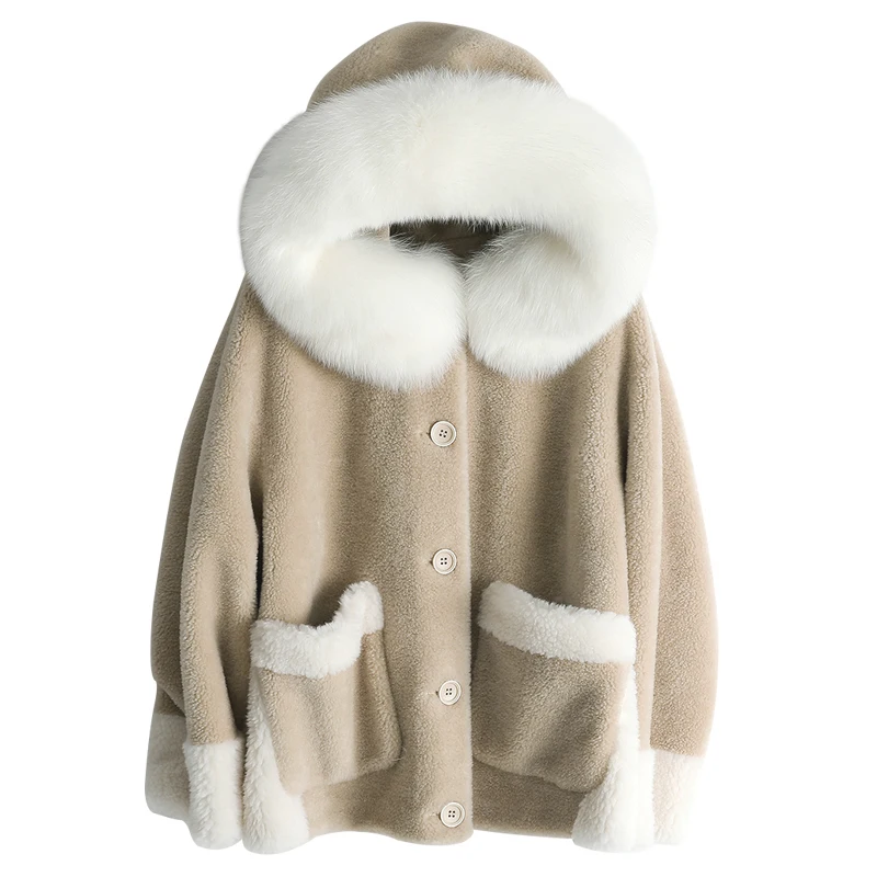 

Real Fur Coat Fox Fur Collar Wool Jacket Autumn Winter Coat Women Clothes 2020 Korean Vintage Sheep Shearling Women Tops ZT3884