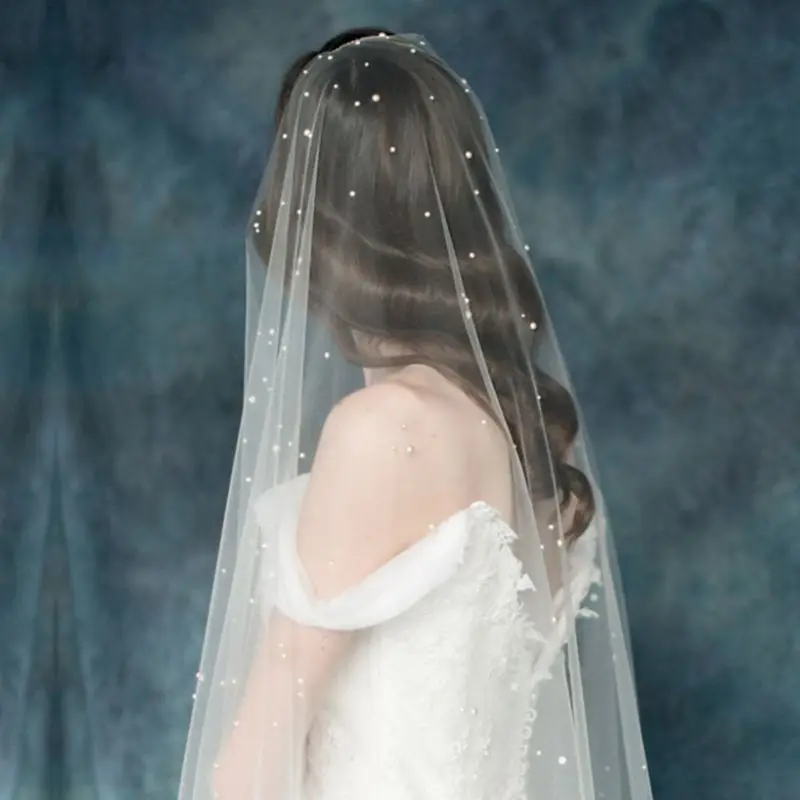 Однослойная 1,5 м женская мягкая сетка короткая фата покрытие лица имитация жемчуга; ожерелье украшения бижутерия свадебные аксессуары для