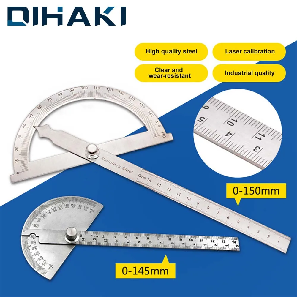 

Multifunction Stainless Steel Protractor 14.5/15cm 180 Degree Adjustable Roundhead Ruler Portable Mathematics Measuring Tool