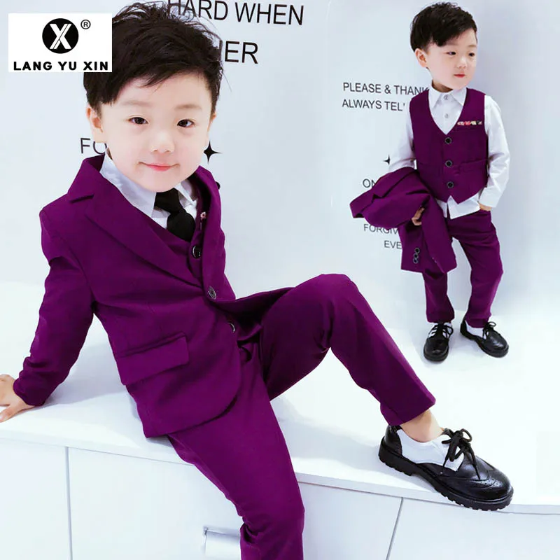 

Children's Wedding Banquet Evening Dress Birthday Party Boy Suit Jacket + Vest + Pants Three-Piece Children's Small Suit