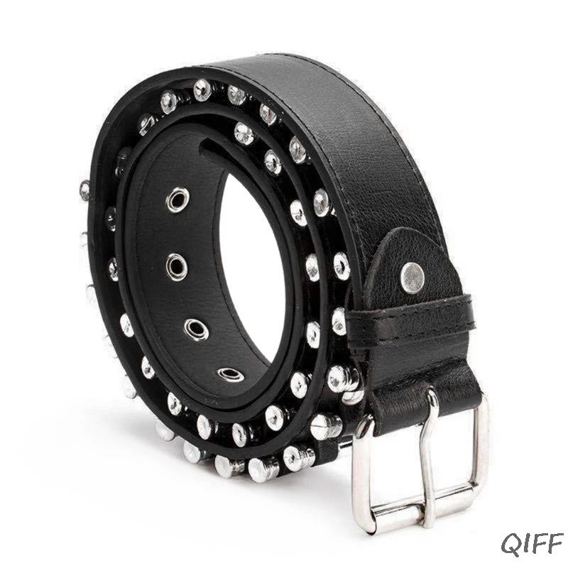 Fashion Ladies Men Punk Imitation Leather Belt Hollow Rivet Wild Waistband