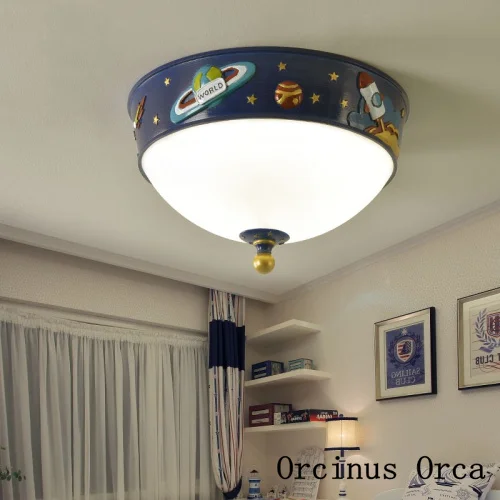 

Blue color rocket ceiling lamp boy bedroom children's room lamp cartoon creative led universe star ceiling lamp