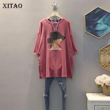 

XITAO Women Fashion T Shirt 2020 Spring Elegant Print Pattern Pullover Vintage Split Small Fresh Casual Style Loose Tee XJ4338