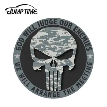 

JumpTime 13cm x13cm For God Will Judge Our Enemies Vinyl Sticker Car Truck Window Decal Military Camo Car Styling Skull Graphics