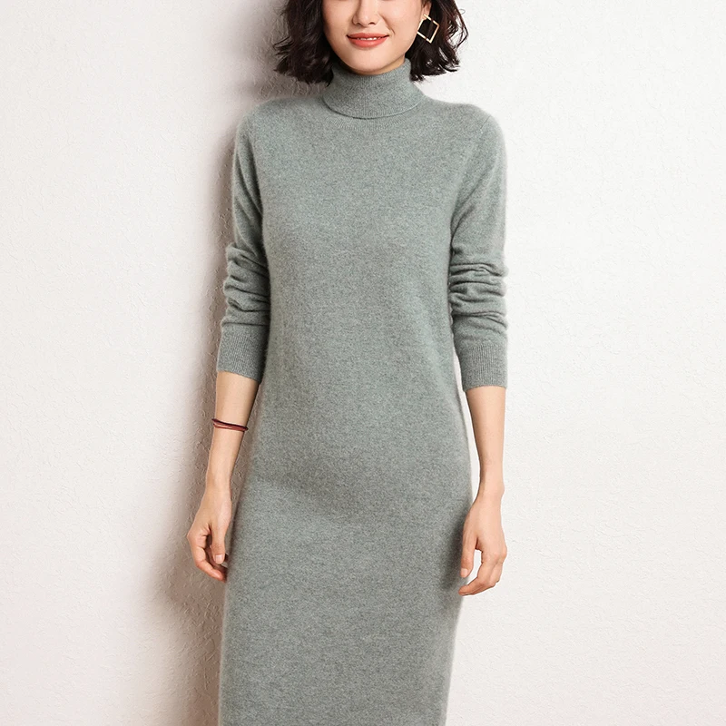 mongolian Cashmere dress Women Long Sweater Dress Female Autumn Winter Long Sleeve Loose knitted Sweaters Dresses