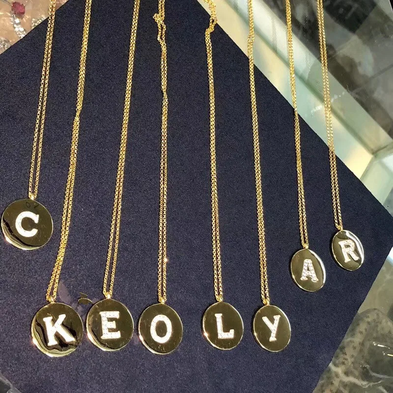 

round gold initial necklace letter zircon initials name necklaces pendant for women girls,brand S925 silver monaco jewelry