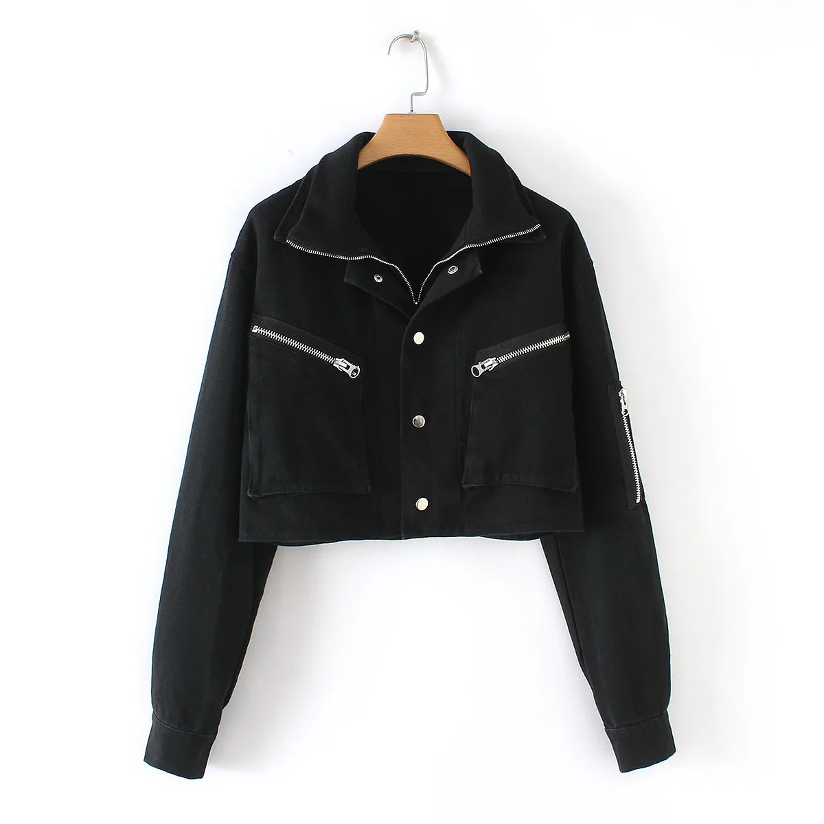 

Europe And America Street Snap 2019 Spring New Style WOMEN'S Dress High Collar Profile Mock Two-Piece Coat Multi-Zipper Workwear