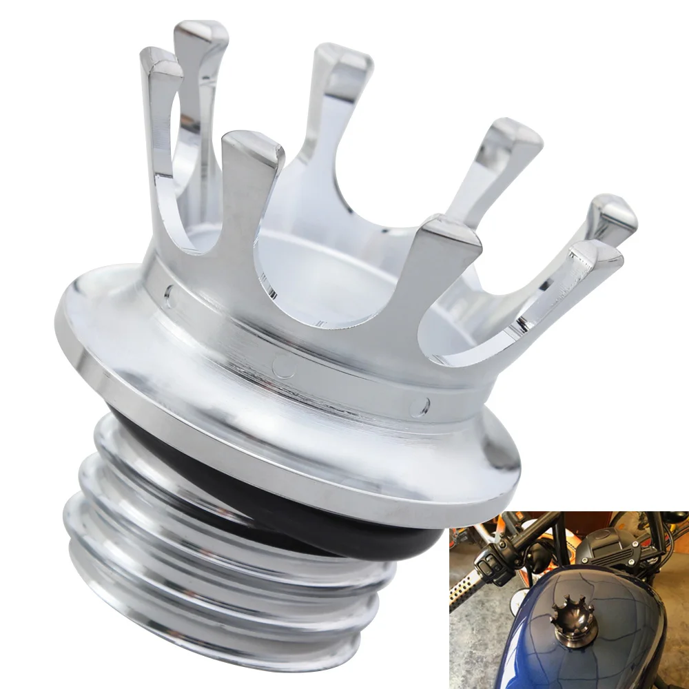 Chrome Motorcycle Crown Fuel Gas Tank Cap Cover Oil Cap Trim Universal