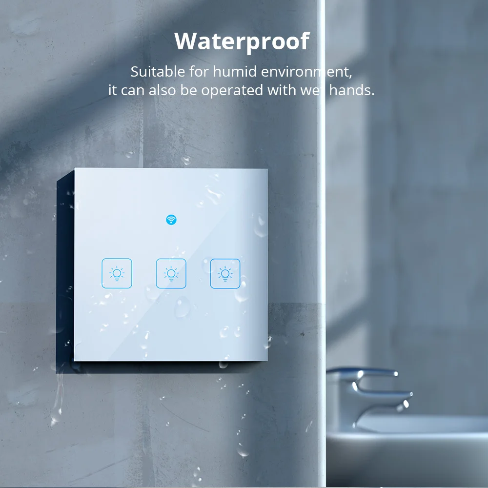 Woolley Wifi EU Touch Switch Black White Golden Smart Wall Light Switches Glass Panel 1/2/3 Gang Work with Alexa, Google Home 3