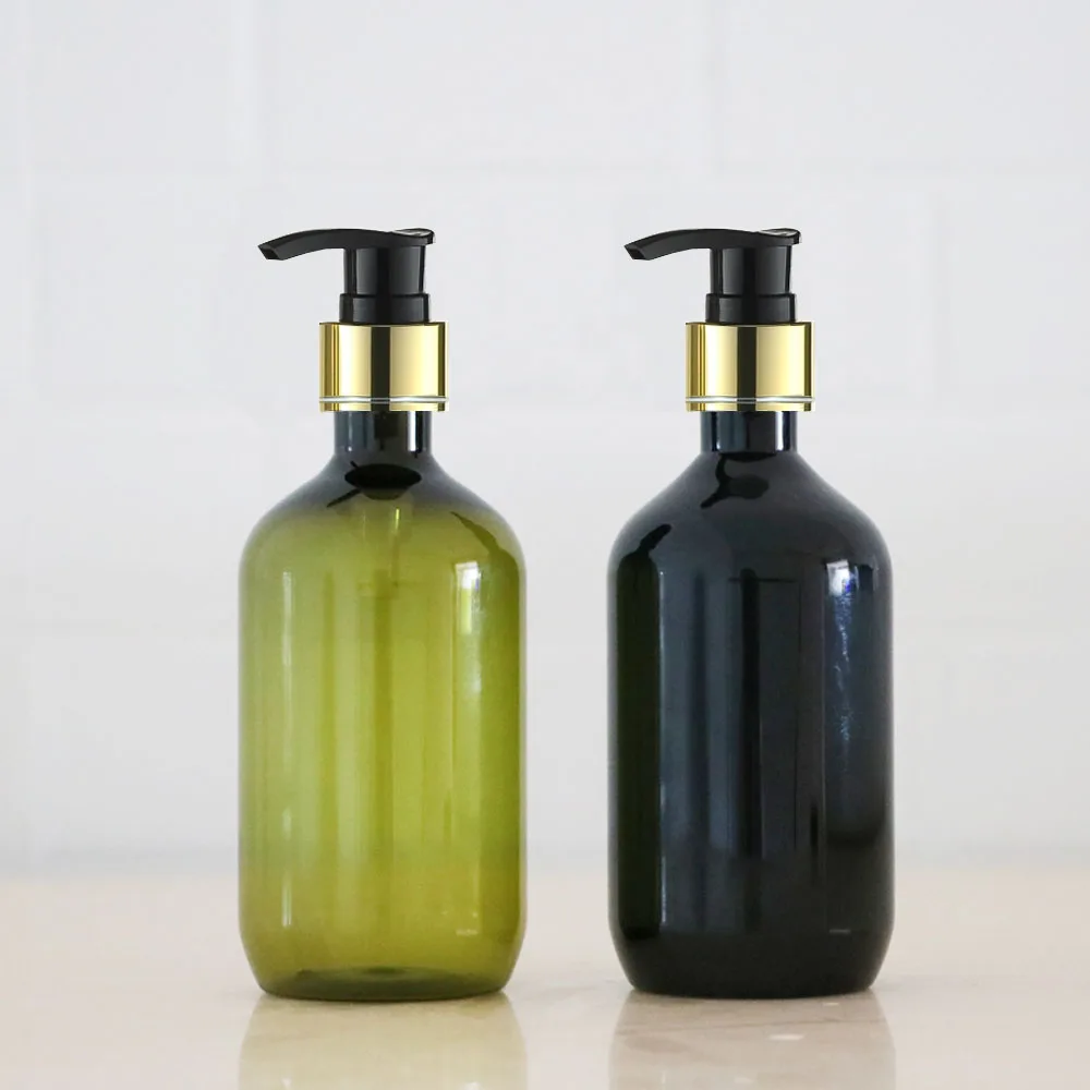 

300ml gold collar Pump lotion Bottle,black green Plastic Cosmetic Container,Empty Shampoo Sub-bottling,Sample Essence Oil Bottle