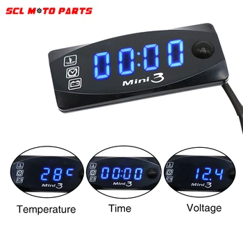 

ALconstar-Motorcycle Universal Multi-Function Mini 3 Digital Air Temperature Thermometer Time Voltmeter 3-in-1 Water Meter Gauge