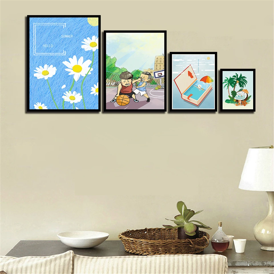 

Abstract small white daisy and the life of the old Nordic Style Wall Art Canvas Print Painting Modern Living Room Decor Picture