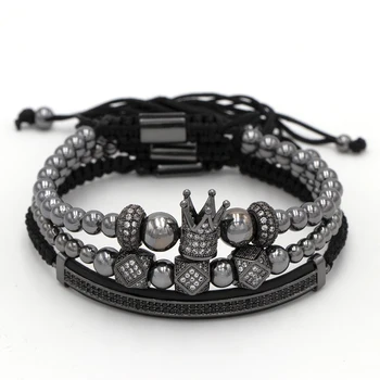 

3pcs/set Luxury Jewelry New Zircon Hip Hop Gold Bracelets Men Cubic Micro Pave CZ Charm Bracelet Braided Braiding Pulseira