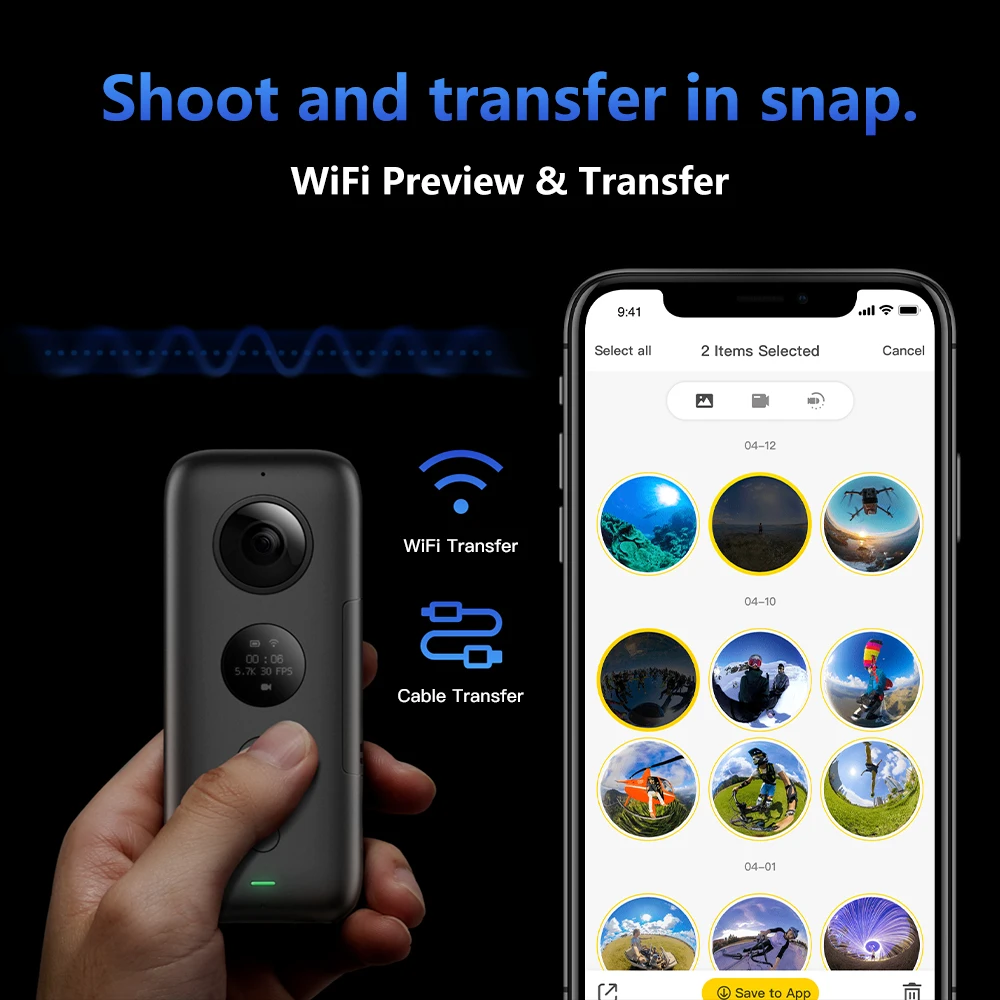 Insta360 Экшн-камера ONE X 360, видео 5,7 K и фото 18 МП, Стабилизация состояния Flowstate, передача WiFi в реальном времени, Спортивная камера