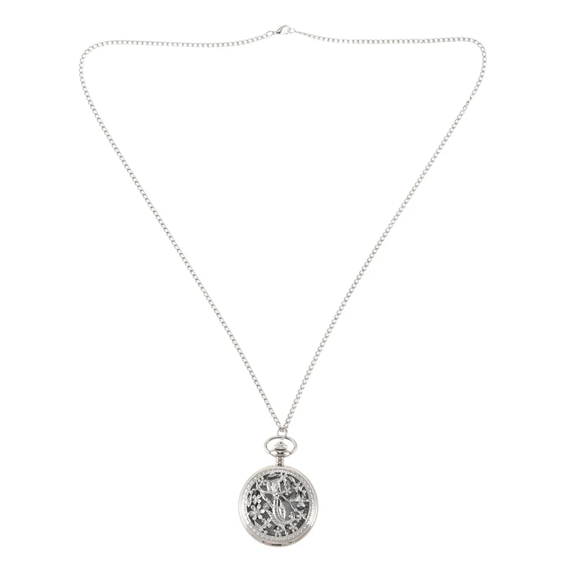 

Vintage Elegant Mermaid Glamour Silver Cutout Quartz Female Pendant With Sweater Necklace Pocket Watch